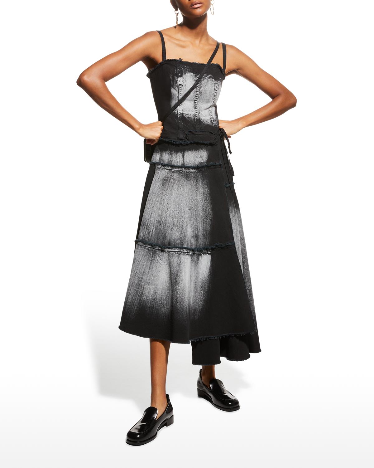 marni sleeveless paneled denim midi dress Asymmetric Tiered Wrap w/ Paint Detail Select your size:EU 44 - US 10.5 / 11 Womens denim SS-Dresses Y2k Beach Long Dress