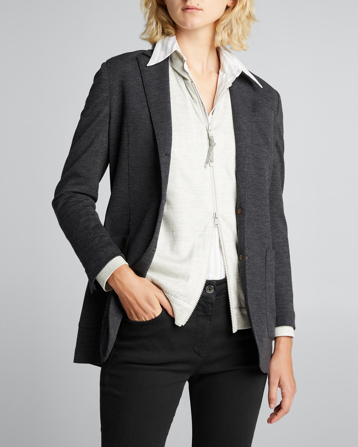 Brunello Cucinelli Luxury Cashmere Jersey Double-Button Jacket | Neiman ...