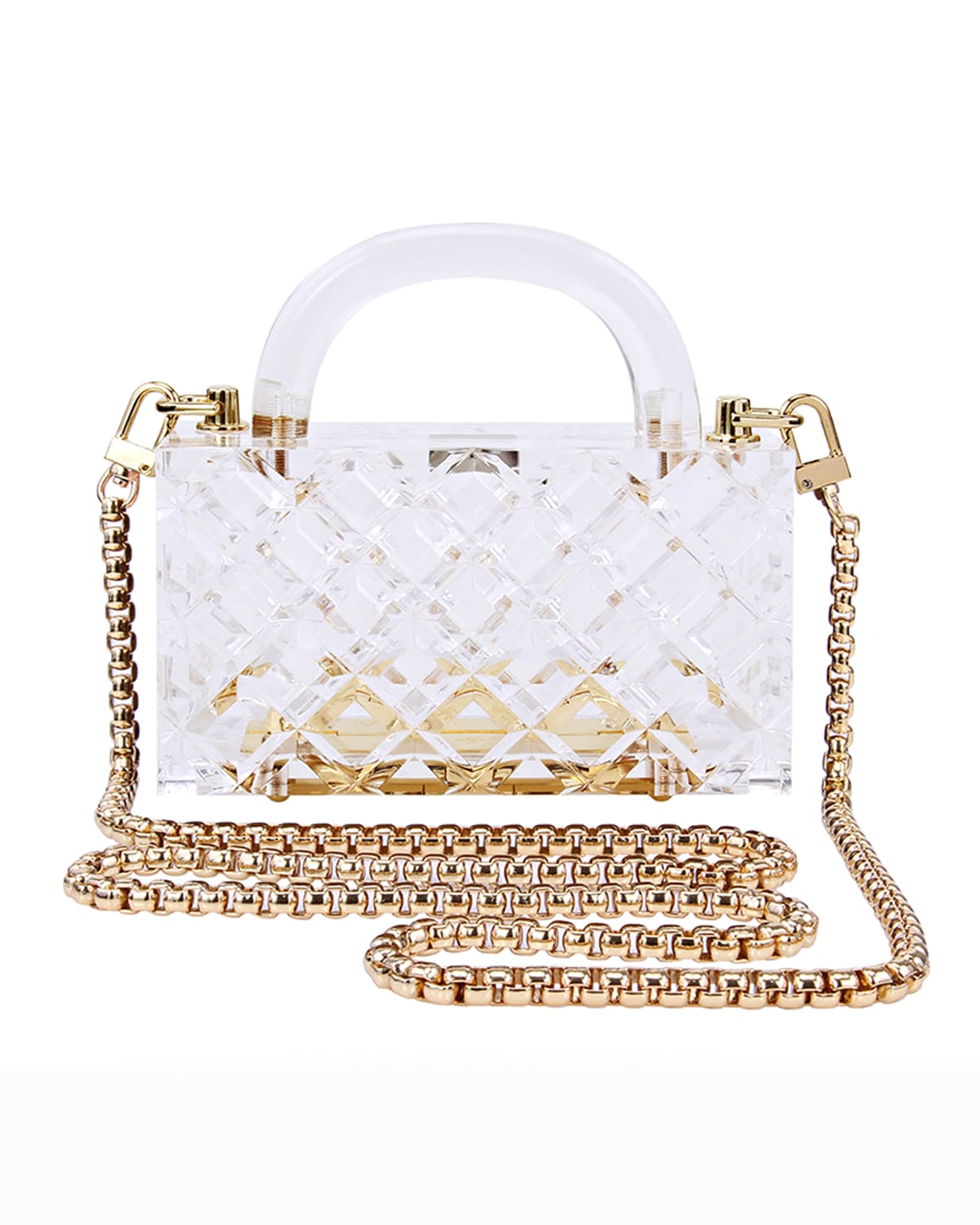L'Afshar Eva Crushed Ice Clear Acrylic Top-Handle Bag with Chain ...