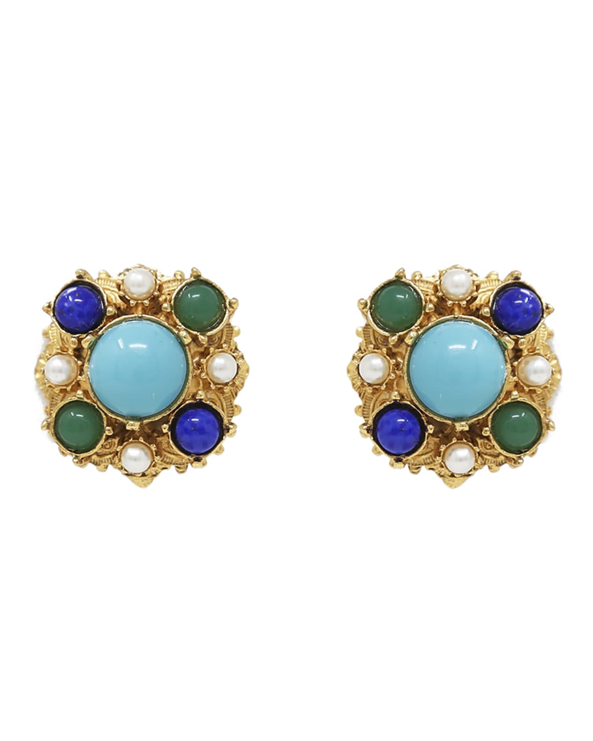 BenAmun MultiStone Gold ClipOn Earrings Neiman Marcus