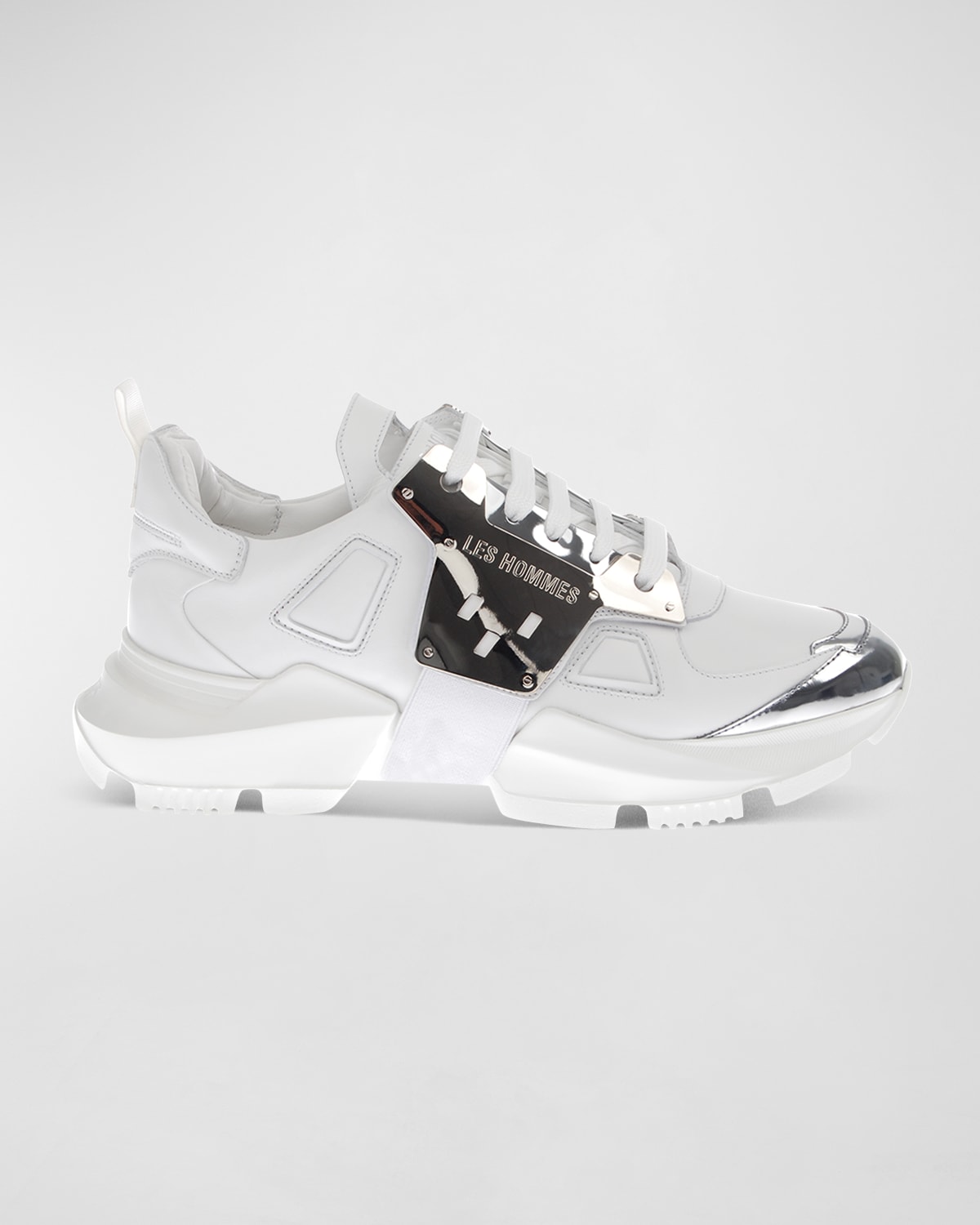 Les Hommes Men's Chunky Sole Metal & Leather LowTop Sneakers Neiman Marcus