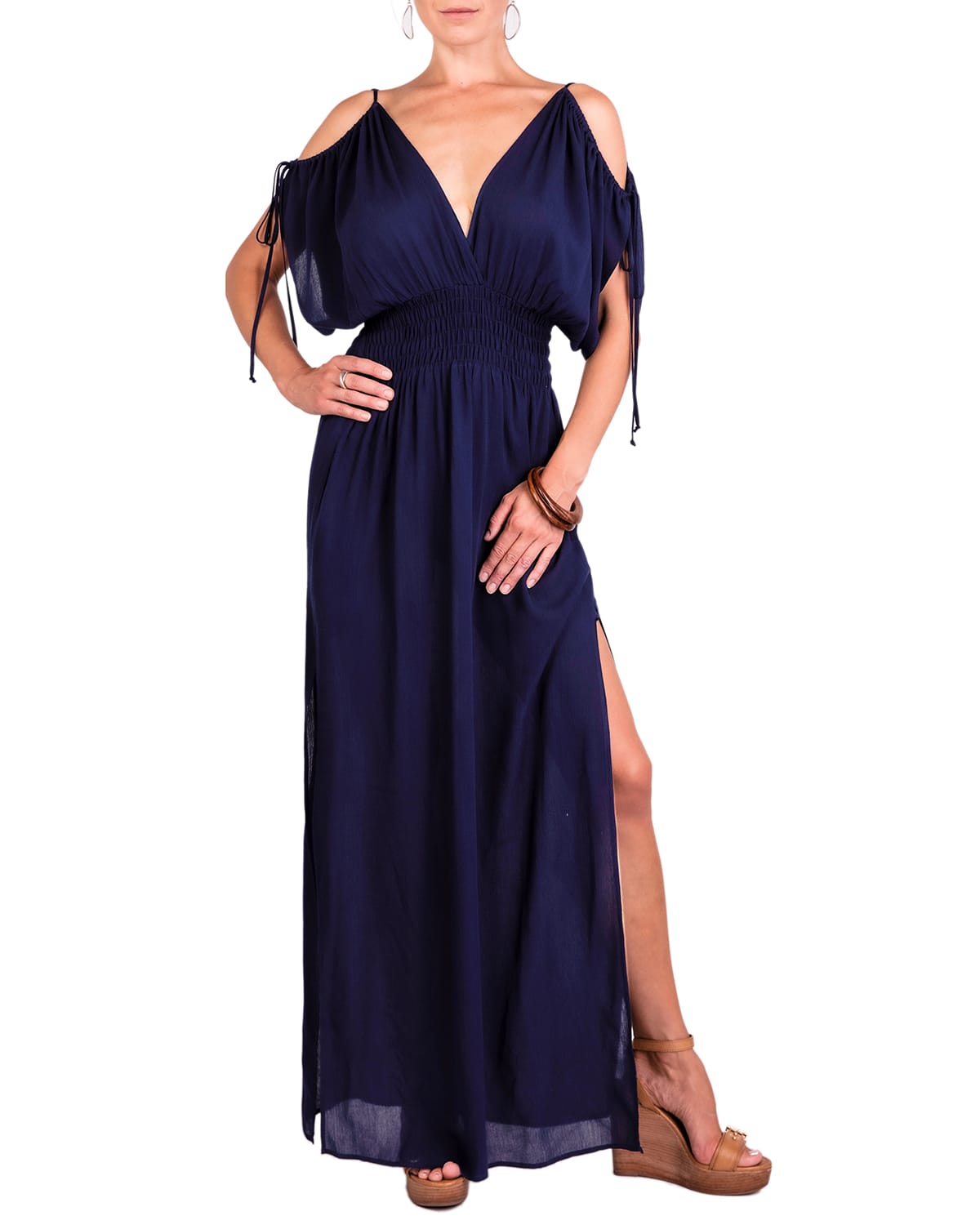 Women Cold-Shoulder Straps Embelleished Net Maxi Dress