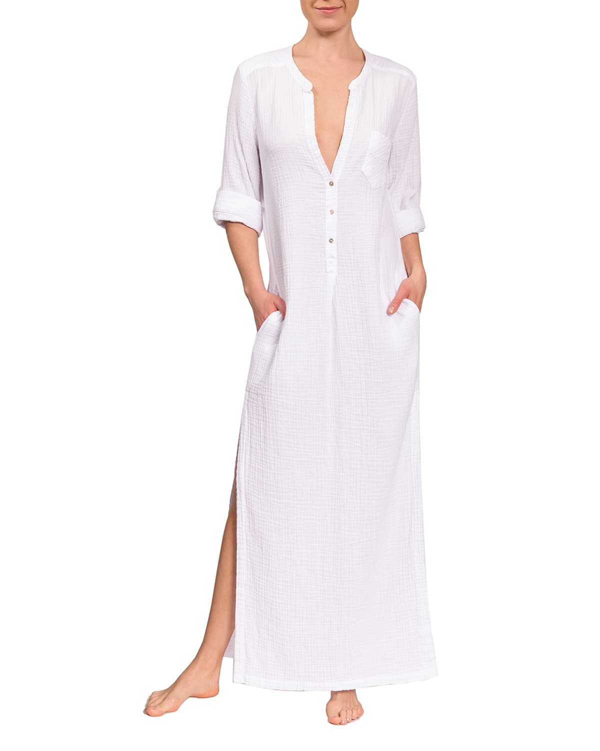 Everyday Ritual Tracy Gauze Cotton Henley Caftan Neiman Marcus