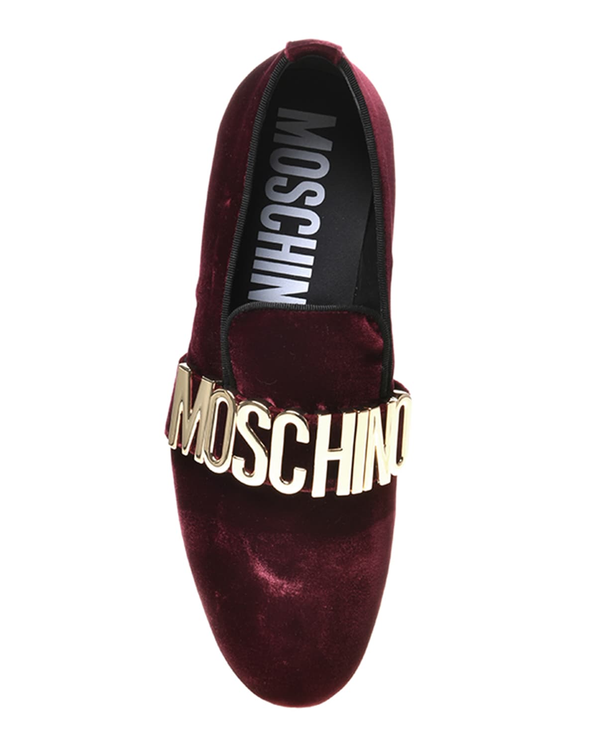 Moschino Men's Metal Logo Velvet Smoking Slippers
