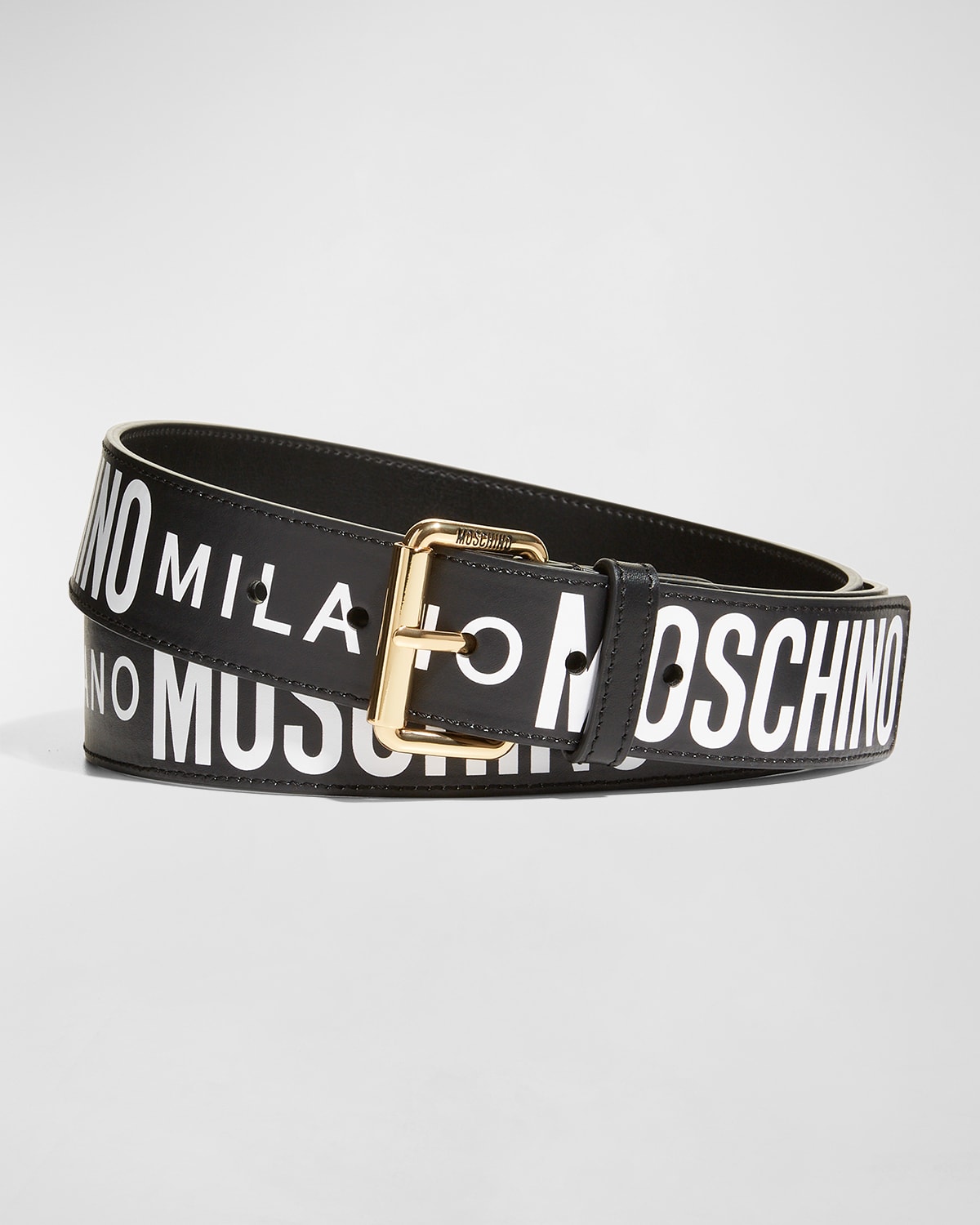 Moschino Men's BuckleLogo Leather Belt Neiman Marcus
