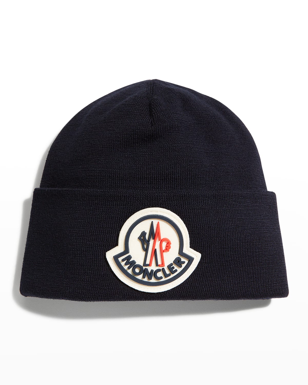 Moncler Men's Solid Logo Wool Beanie Hat Neiman Marcus