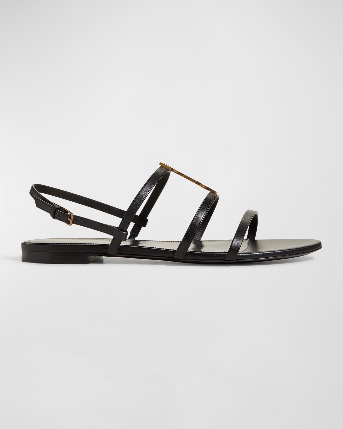 Saint Laurent Cassandra YSL Medallion Flat Sandals | Neiman Marcus