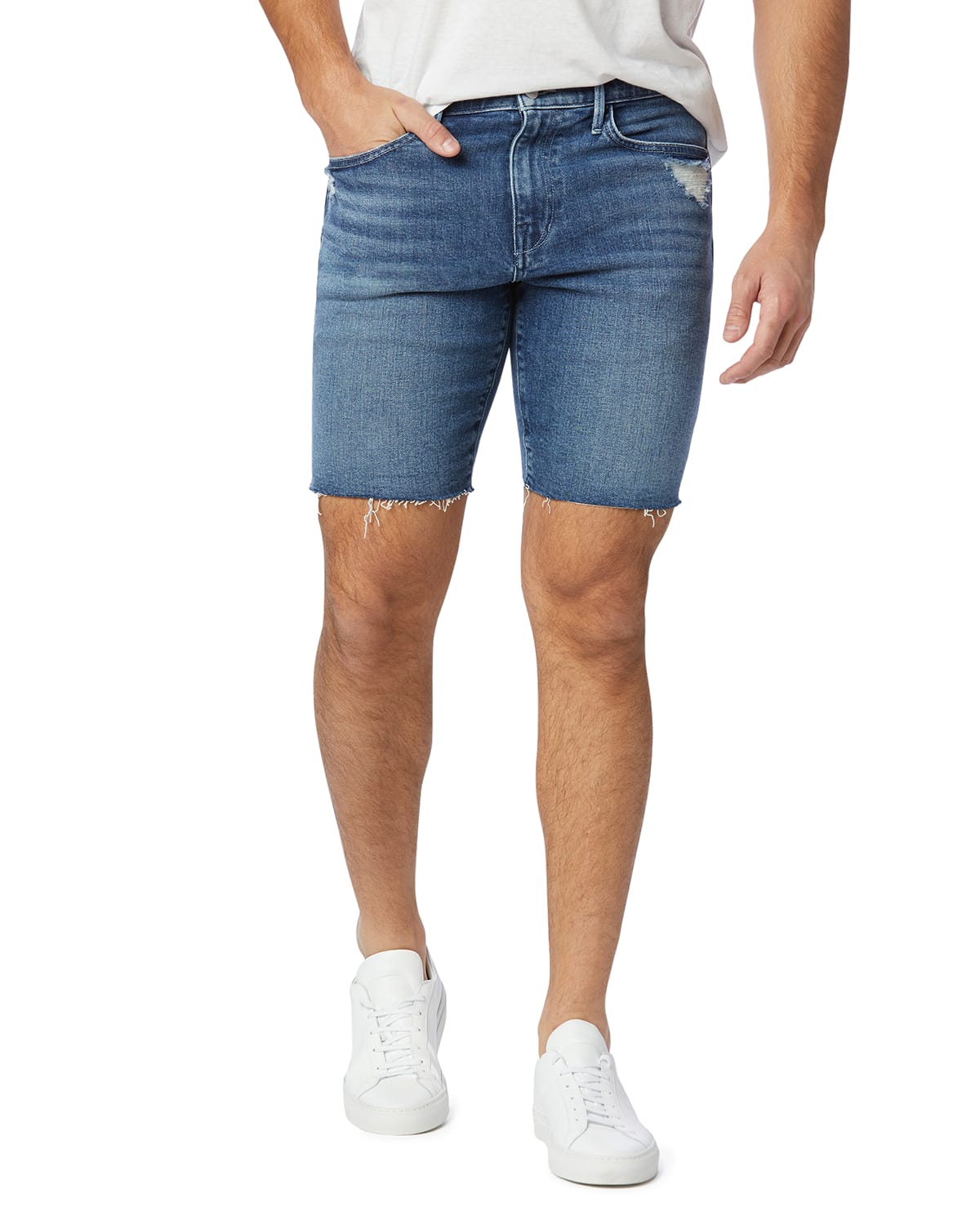 white distressed jean shorts mens