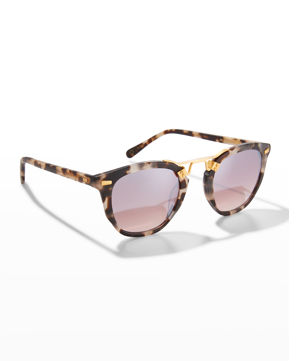 KREWE Beau Polarized Round Acetate & Steel Sunglasses | Neiman Marcus