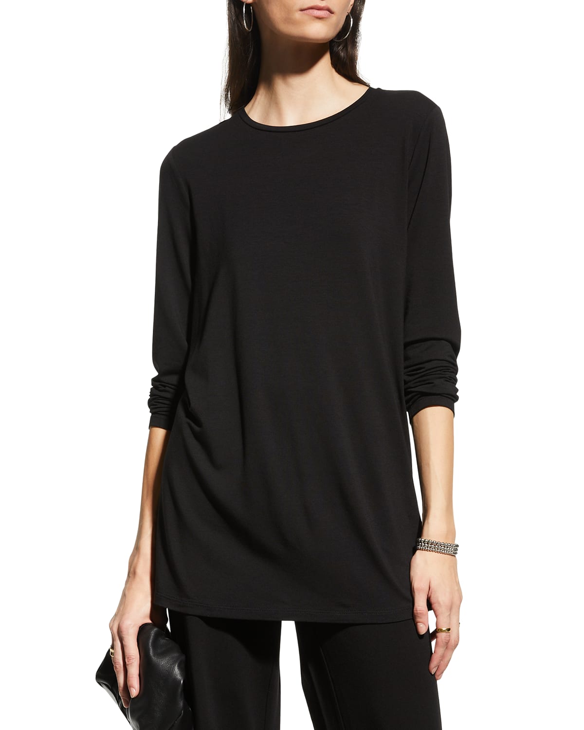Eileen Fisher LongSleeve Crewneck Jersey Knit Tunic Neiman Marcus