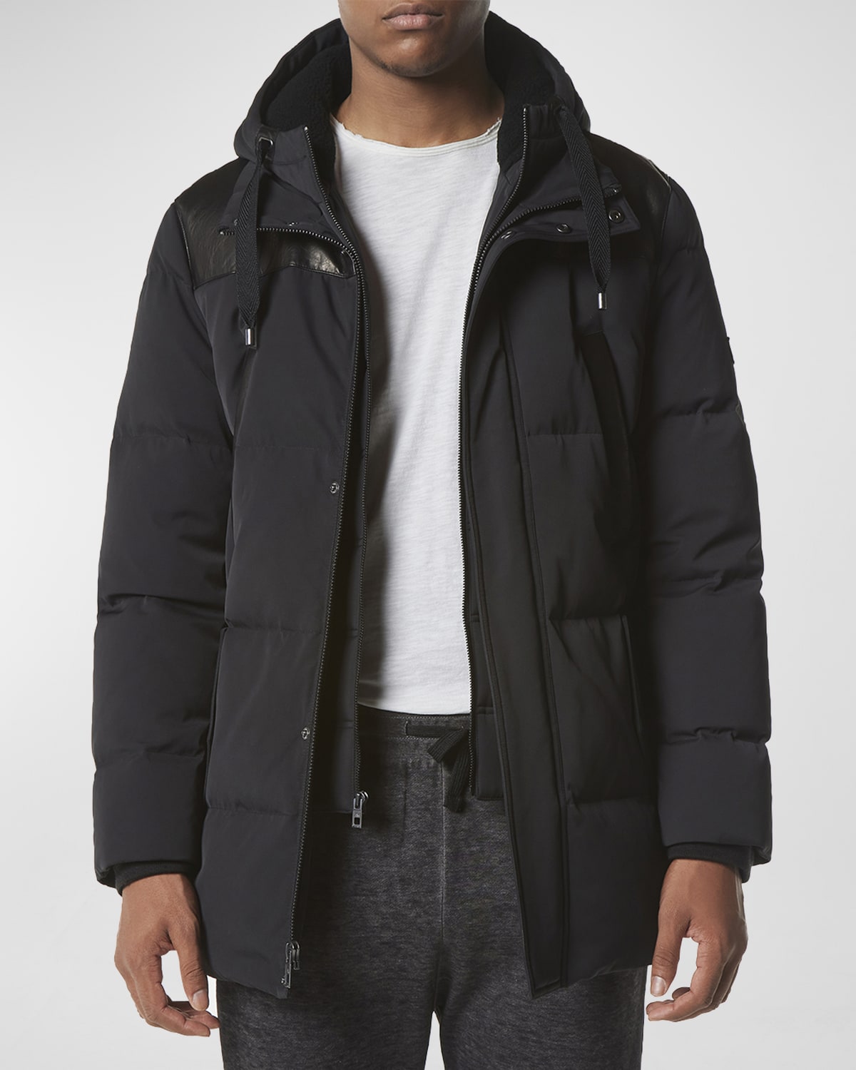 Andrew Marc Men's Shelton Down Parka w/ Shearling Bib | Neiman Marcus