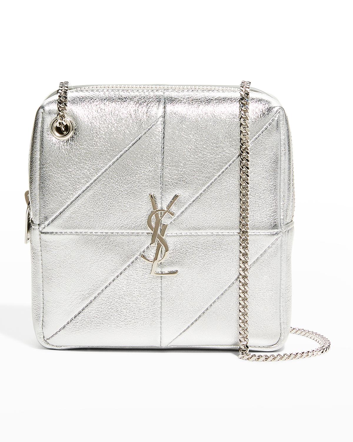 YVES SAINT LAURENT チェーンショルダーバッグ シルバー Saint Laurent Jamie YSL Metallic Cube Crossbody Bag | Neiman Marcus