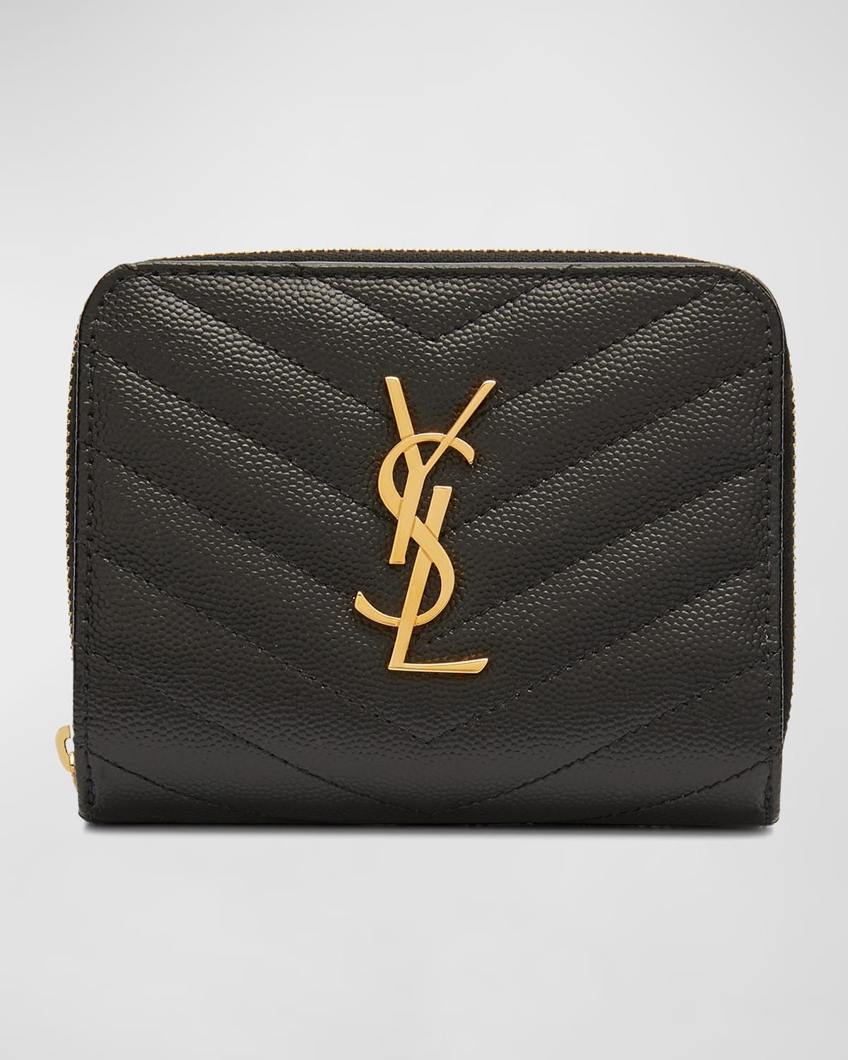 Saint Laurent Stud Leather YSL Zip Compact Wallet Neiman Marcus