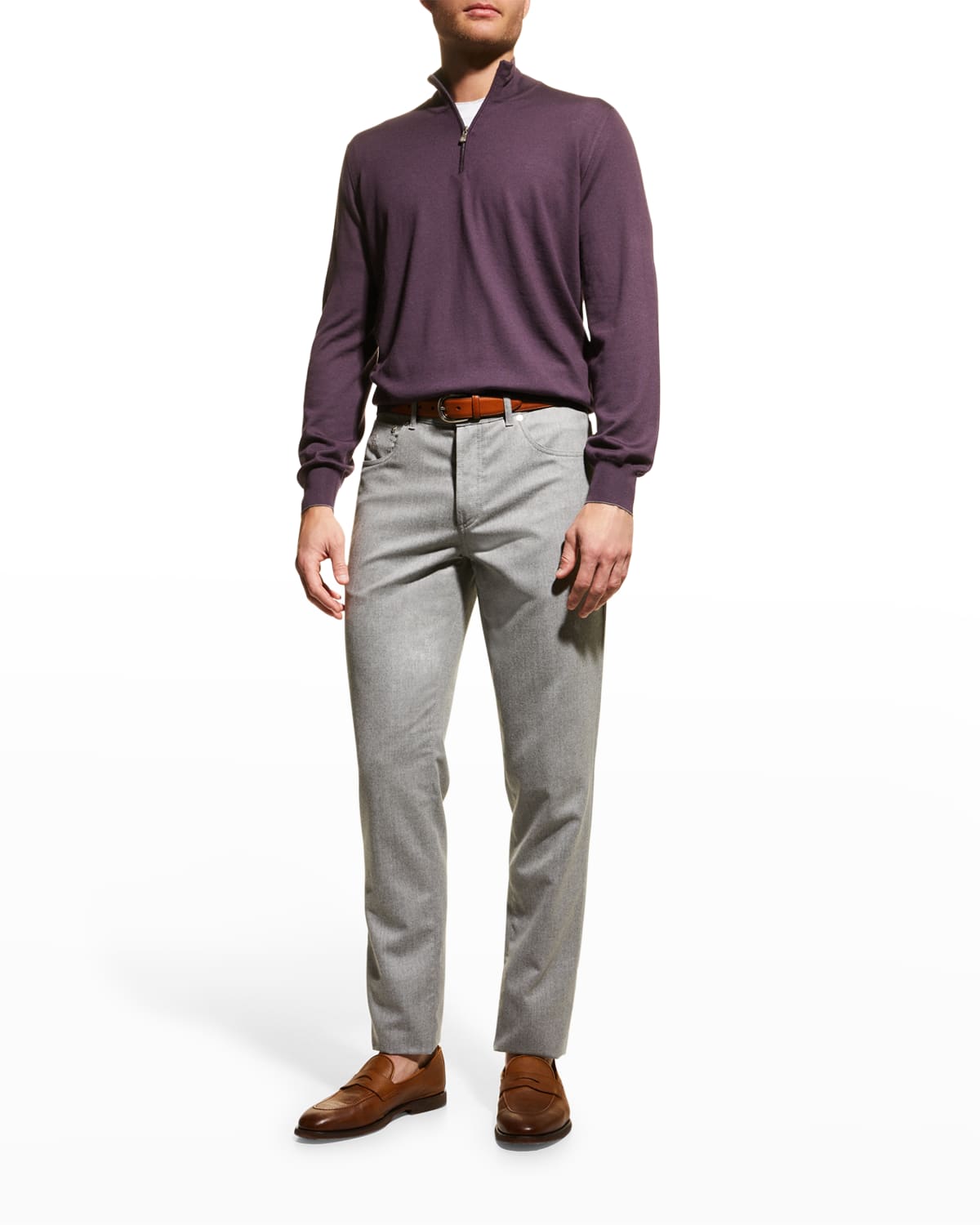 Brunello Cucinelli Men's Knit Quarter-Zip Sweater with Chest Pocket ...