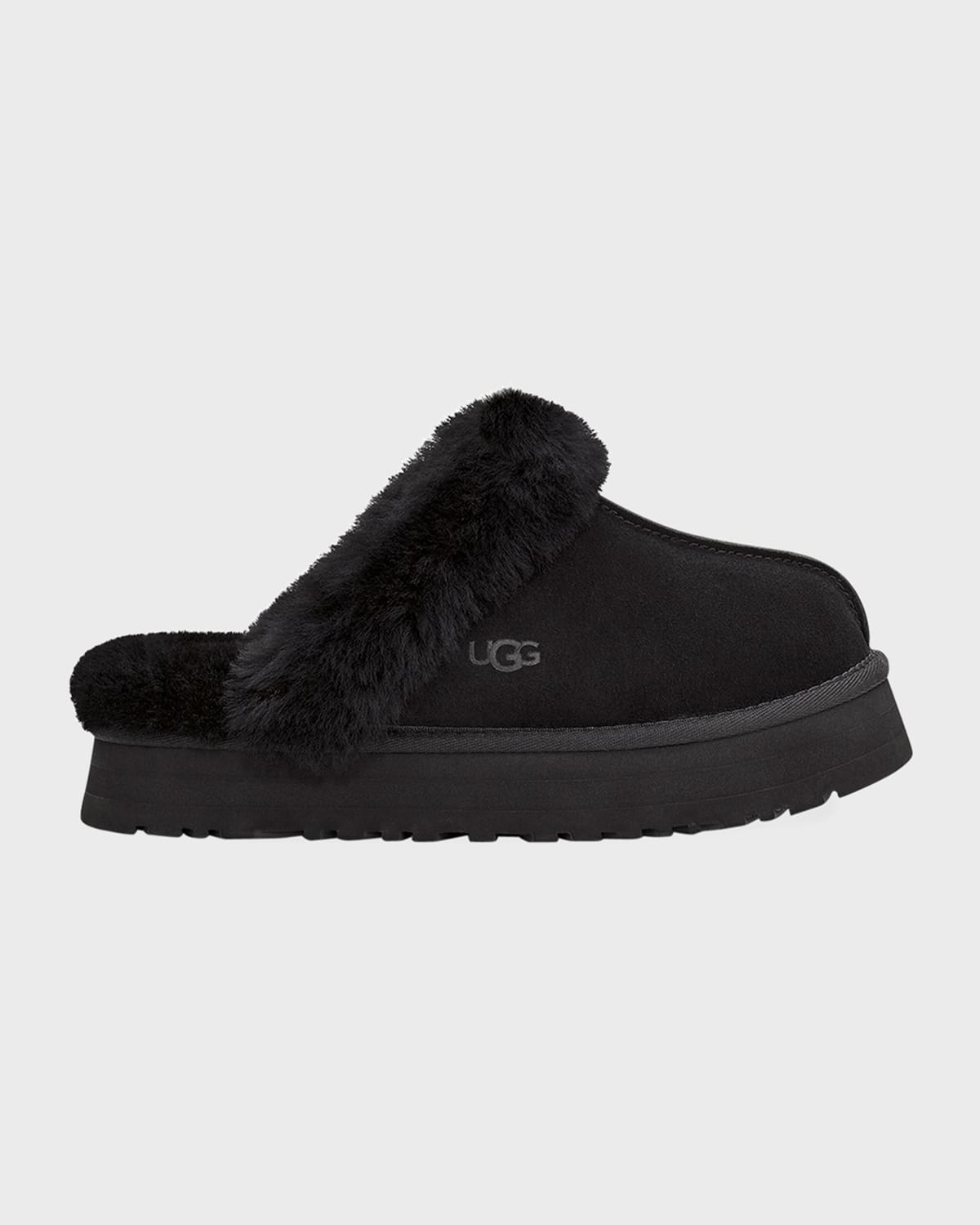funkette suede shearling platform slippers