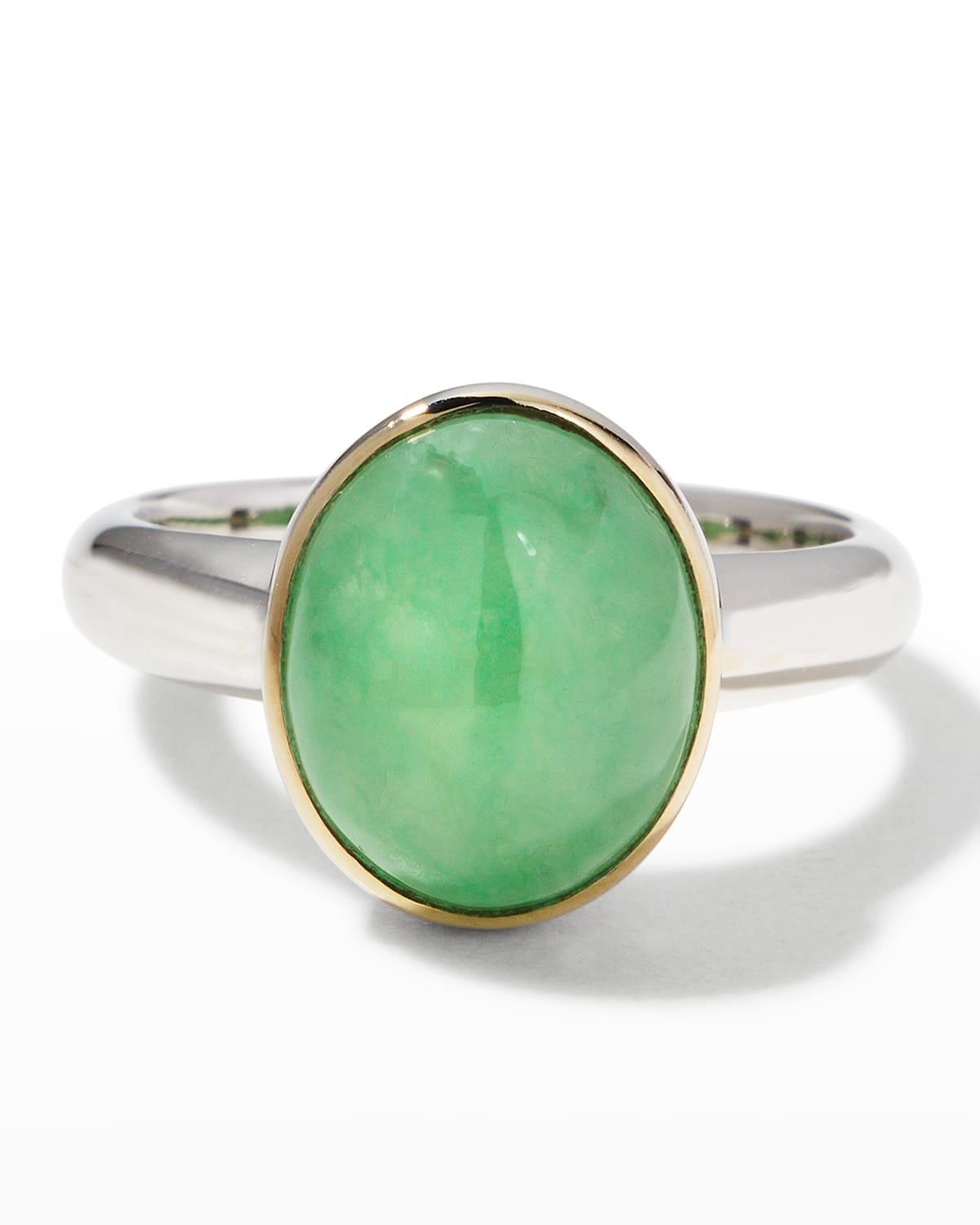 David C.A. Lin 18k White Gold Oval White Jadeite Ring, Size 6.5