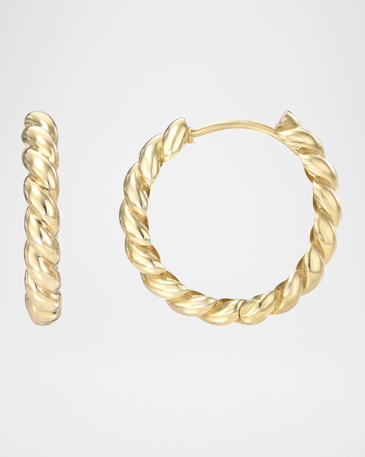 Small Twist Huggie Hoop Earrings For Women - 18K Gold Plated, Geometric Design, Hinged Closure