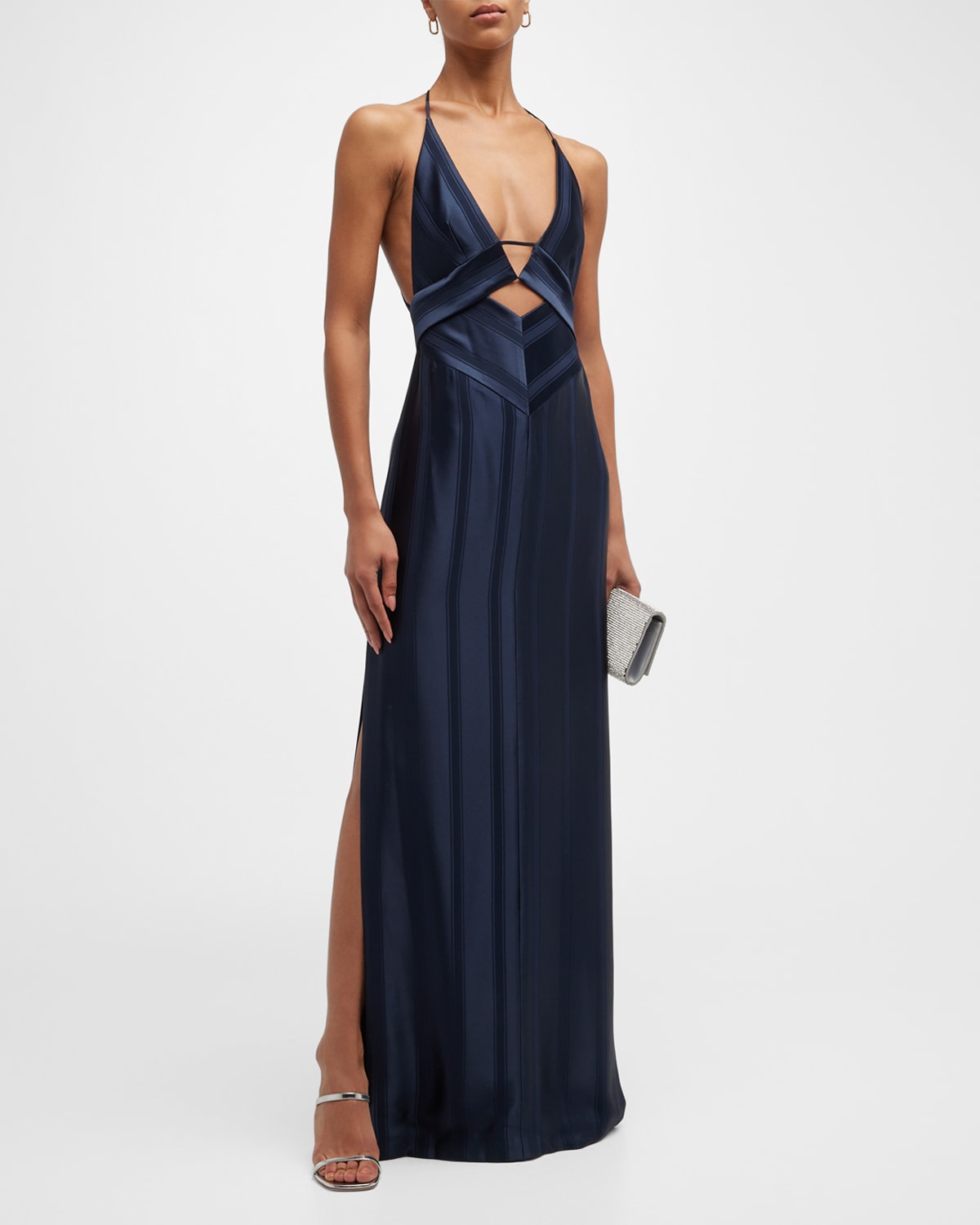 Galvan Claudia Cutout Strappy Thigh-Slit Maxi Dress | Neiman Marcus