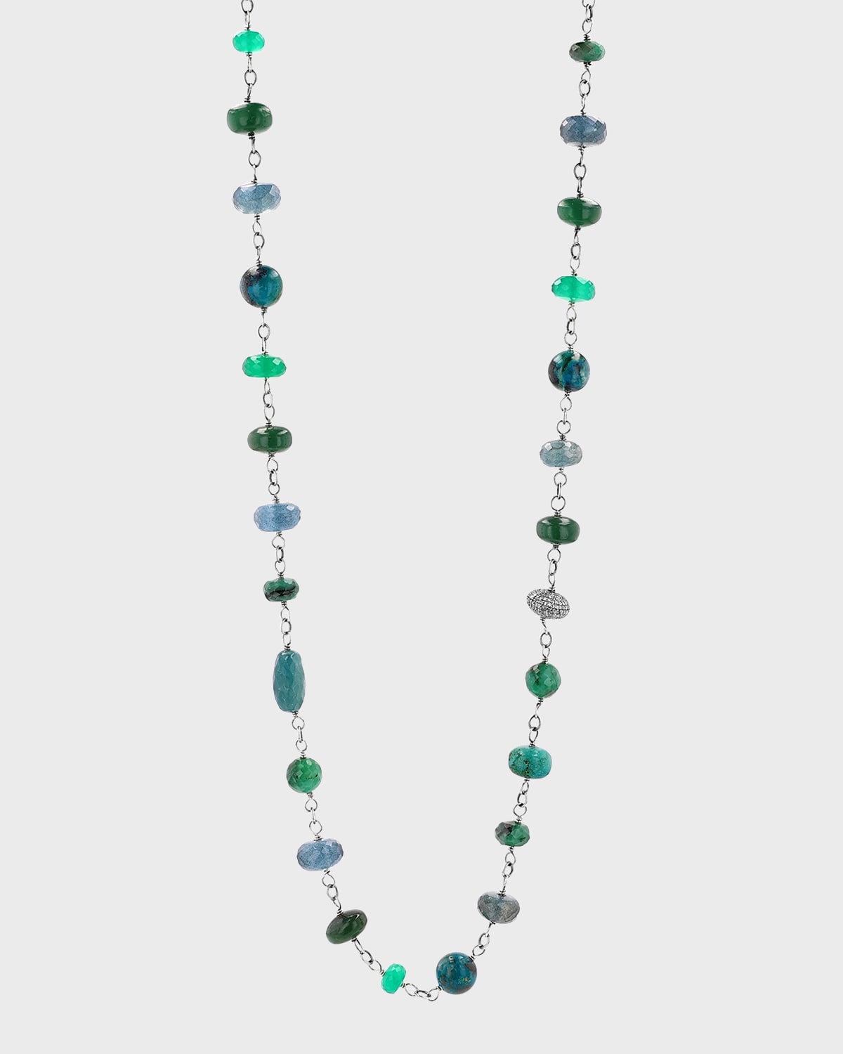 Sheryl Lowe GreenBlue Mix Wire Wrap Necklace with Diamond Pave