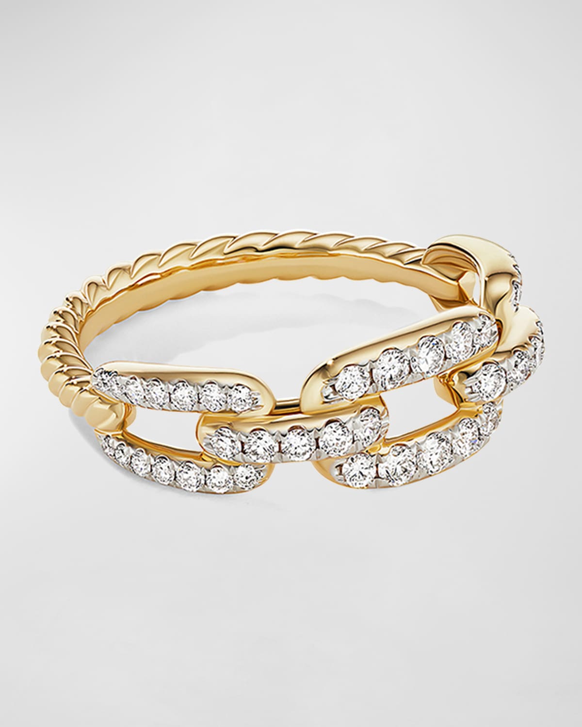 David Yurman Stax Chain Link Ring with Diamonds in 18K Gold, 7mm, Size