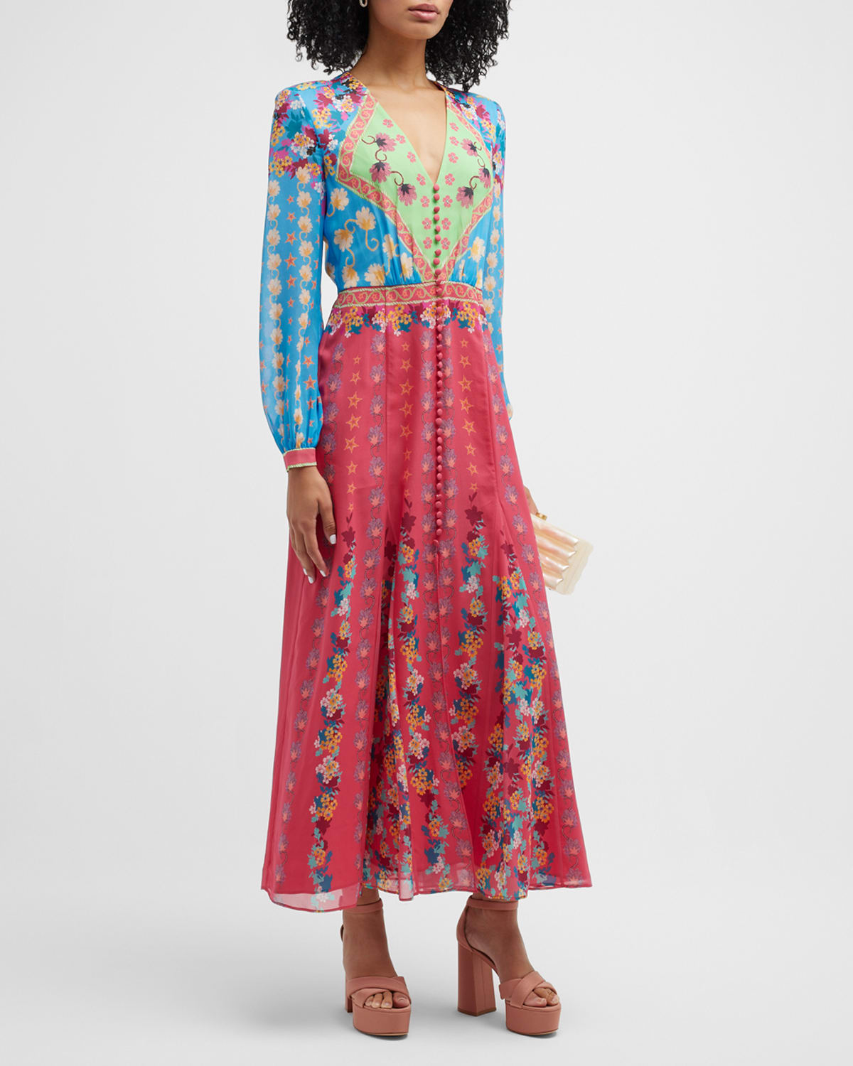 Camilla Button Front Frill Dress in Serville Sweetheart
