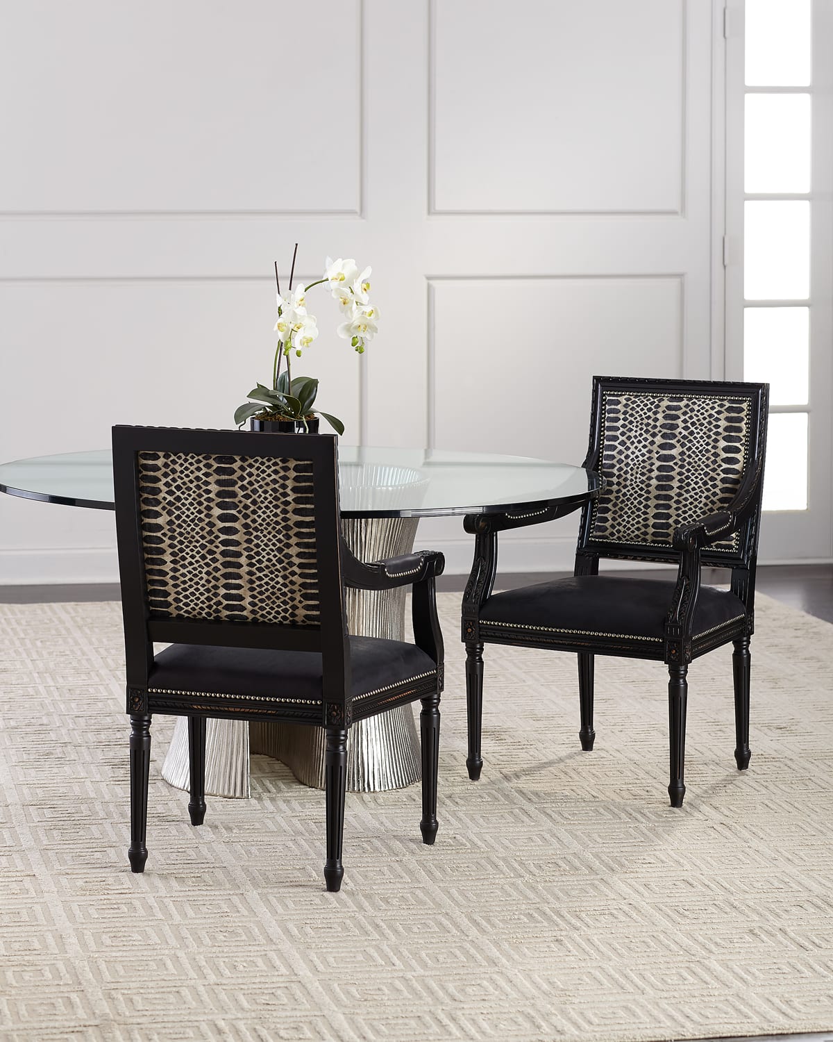 Massoud Pearlington Leather Arm Chair, Set of 2 Neiman Marcus