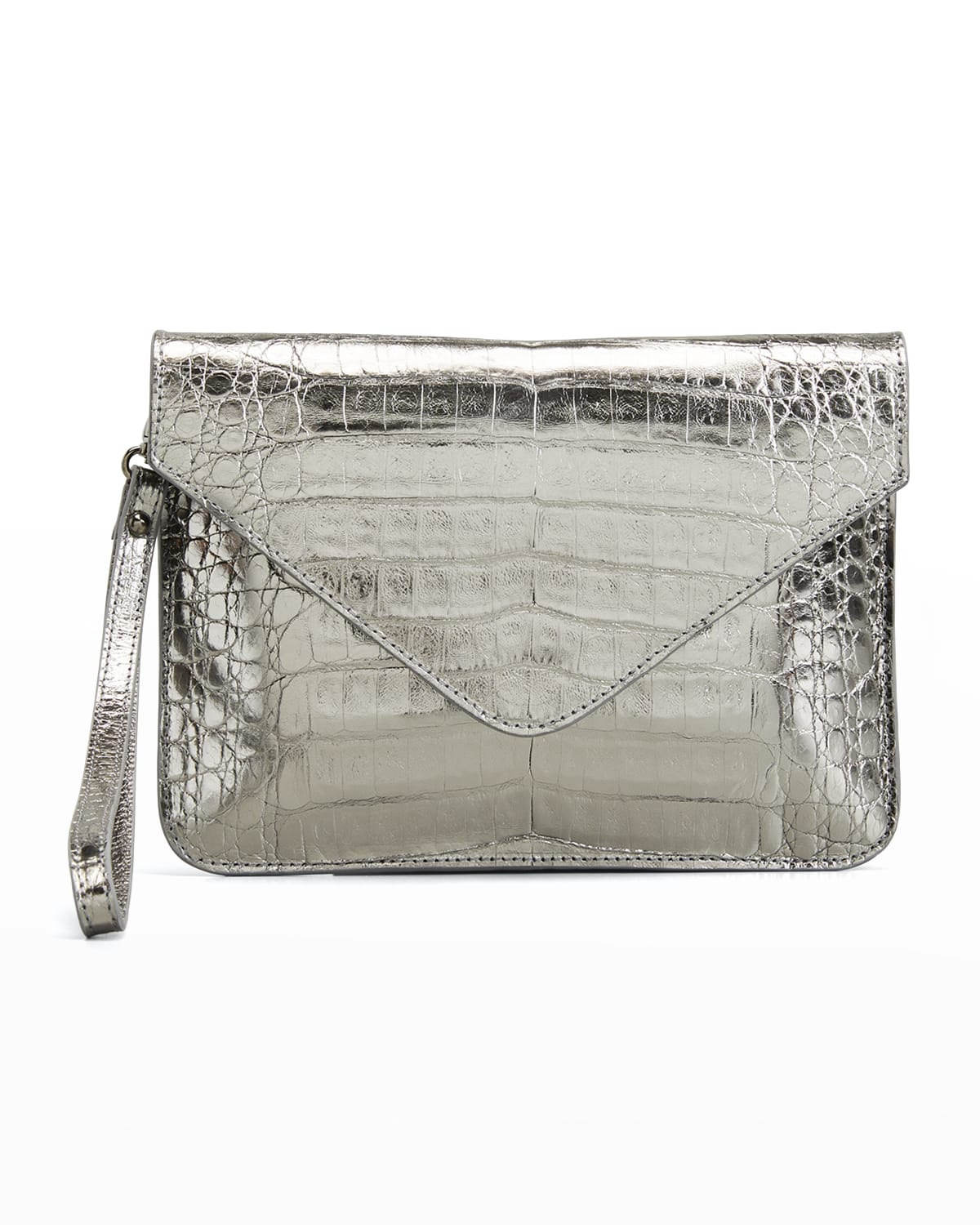 Maria Oliver Crocodile Pouch Wristlet Clutch Bag with Crossbody Strap