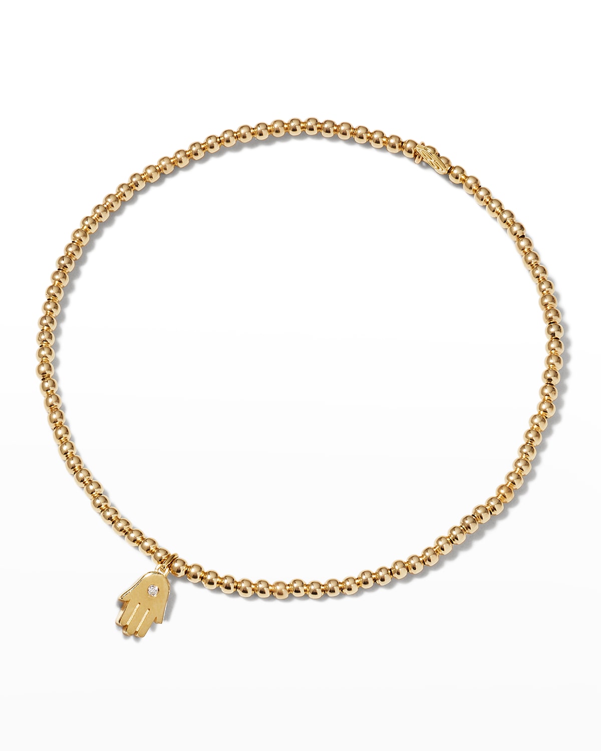 Sydney Evan 2mm Gold Bead Bracelet with Diamond Pave Heart Neiman Marcus
