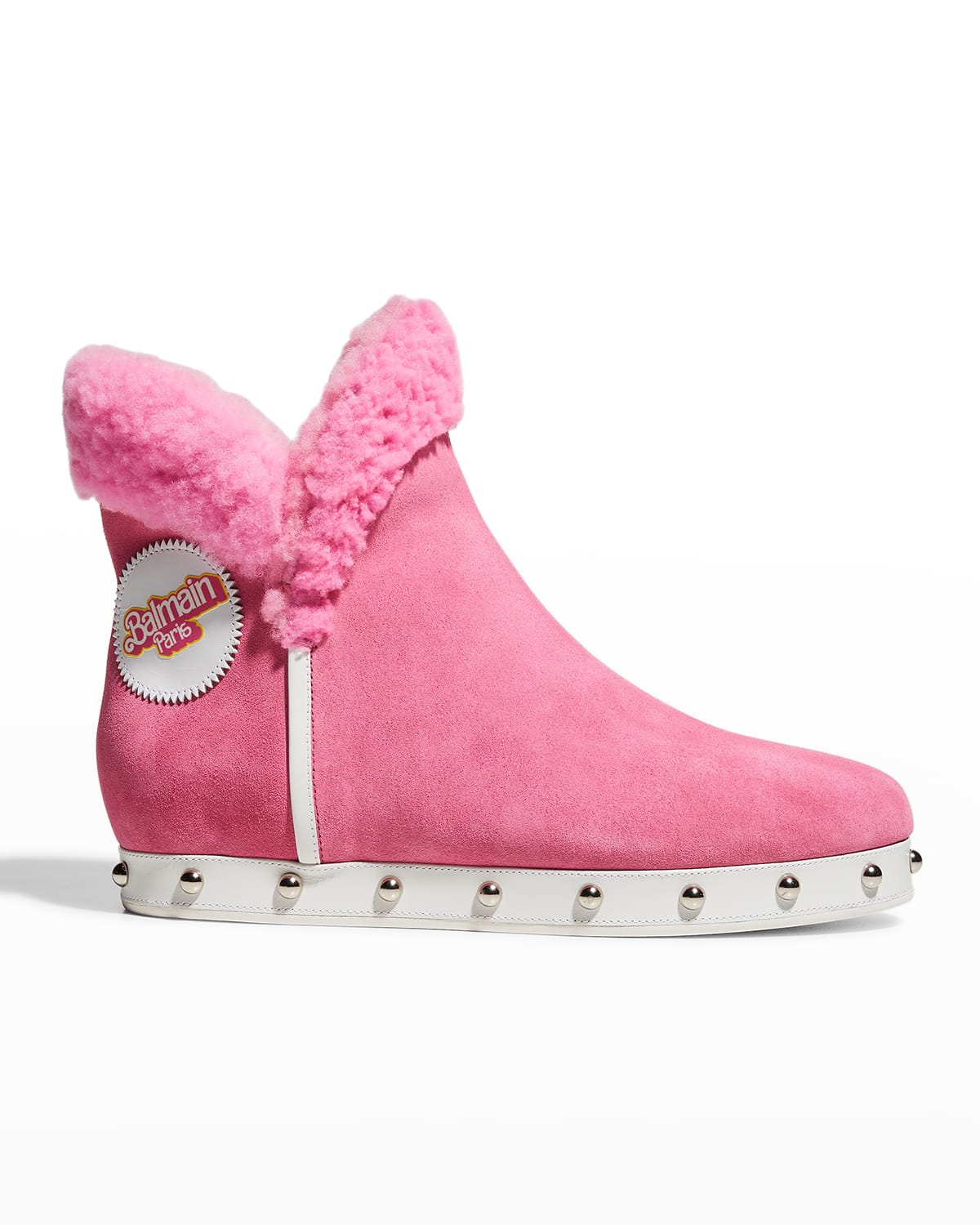 Balmain x Barbie Studded Shearling Suede Winter Boots | Neiman 