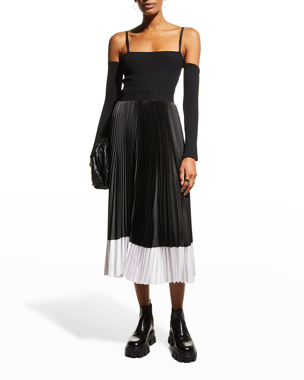 ALICE + OLIVIA Katz Sunburst Pleat Midi Skirt | Neiman Marcus