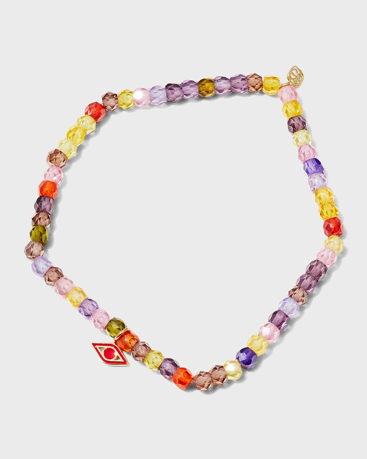 Sydney Evan 2mm Gold Bead Bracelet with Rainbow Evil Eye Neiman Marcus