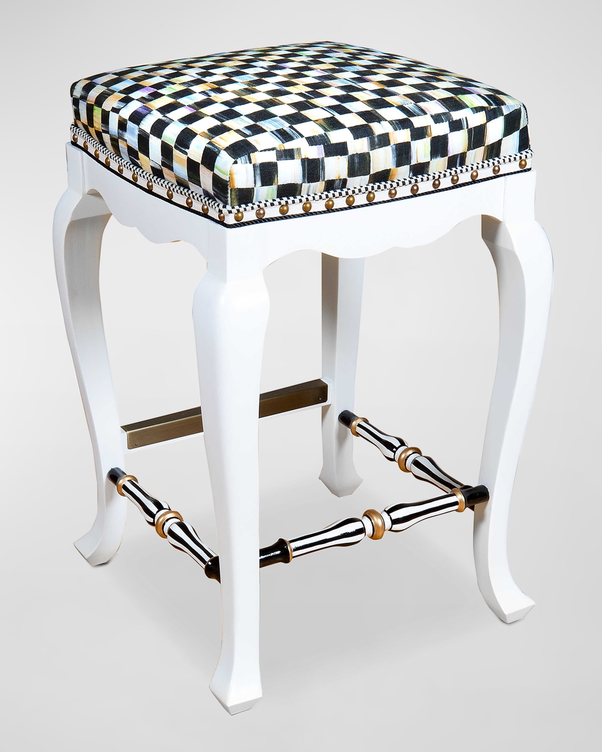 MacKenzieChilds Black Courtly Check Counter Stool, 36" Neiman Marcus