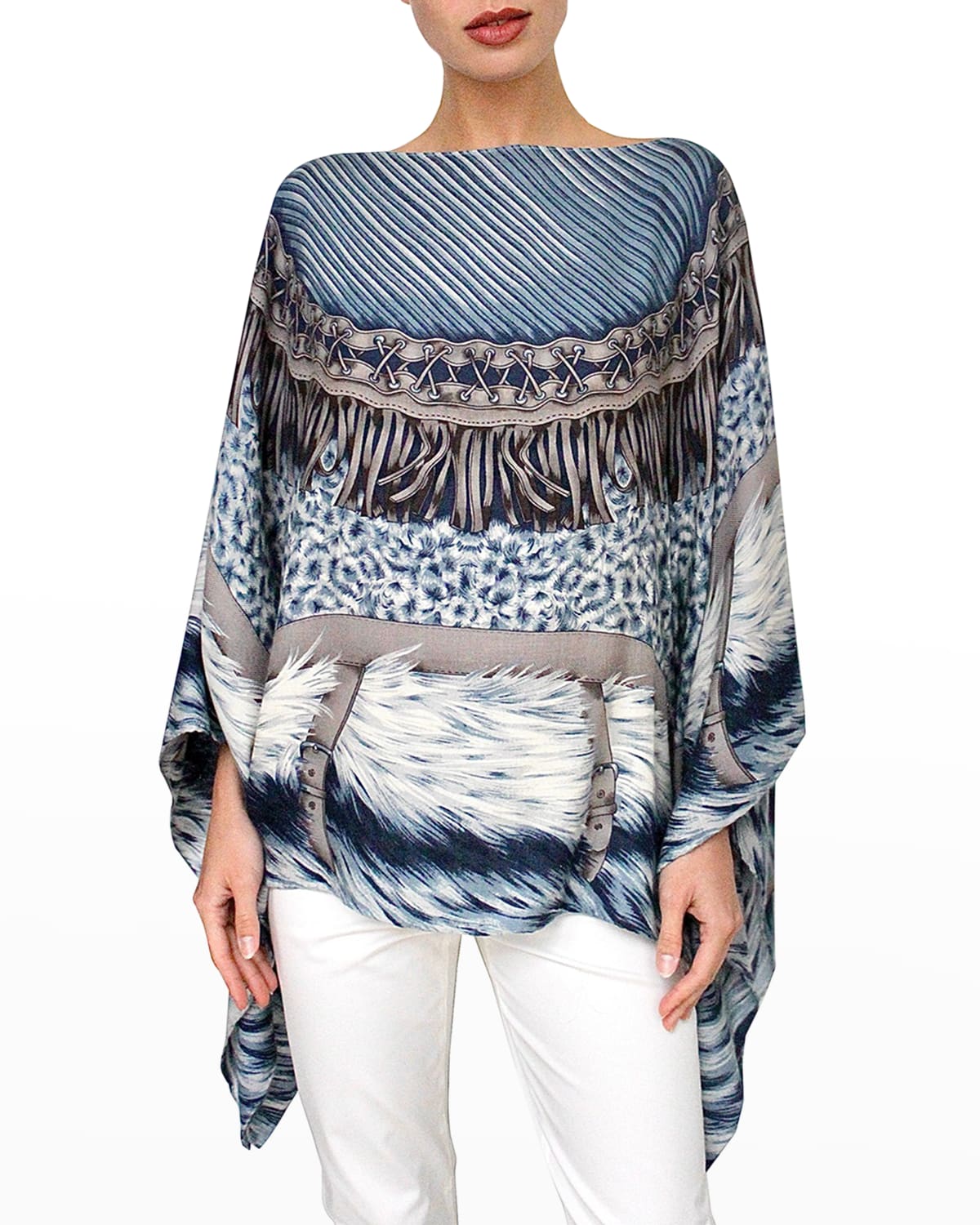 Rani Arabella Horse Race Printed Cashmere-blend Poncho 