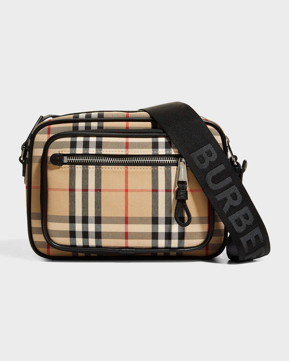 Burberry Men's Check and Leather Crossbody Sound Bag | Neiman Marcus