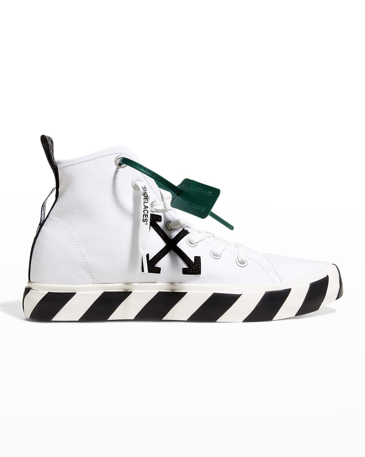 Off-White Men's Arrow Striped Canvas Mid-Top Sneakers | Neiman Marcus