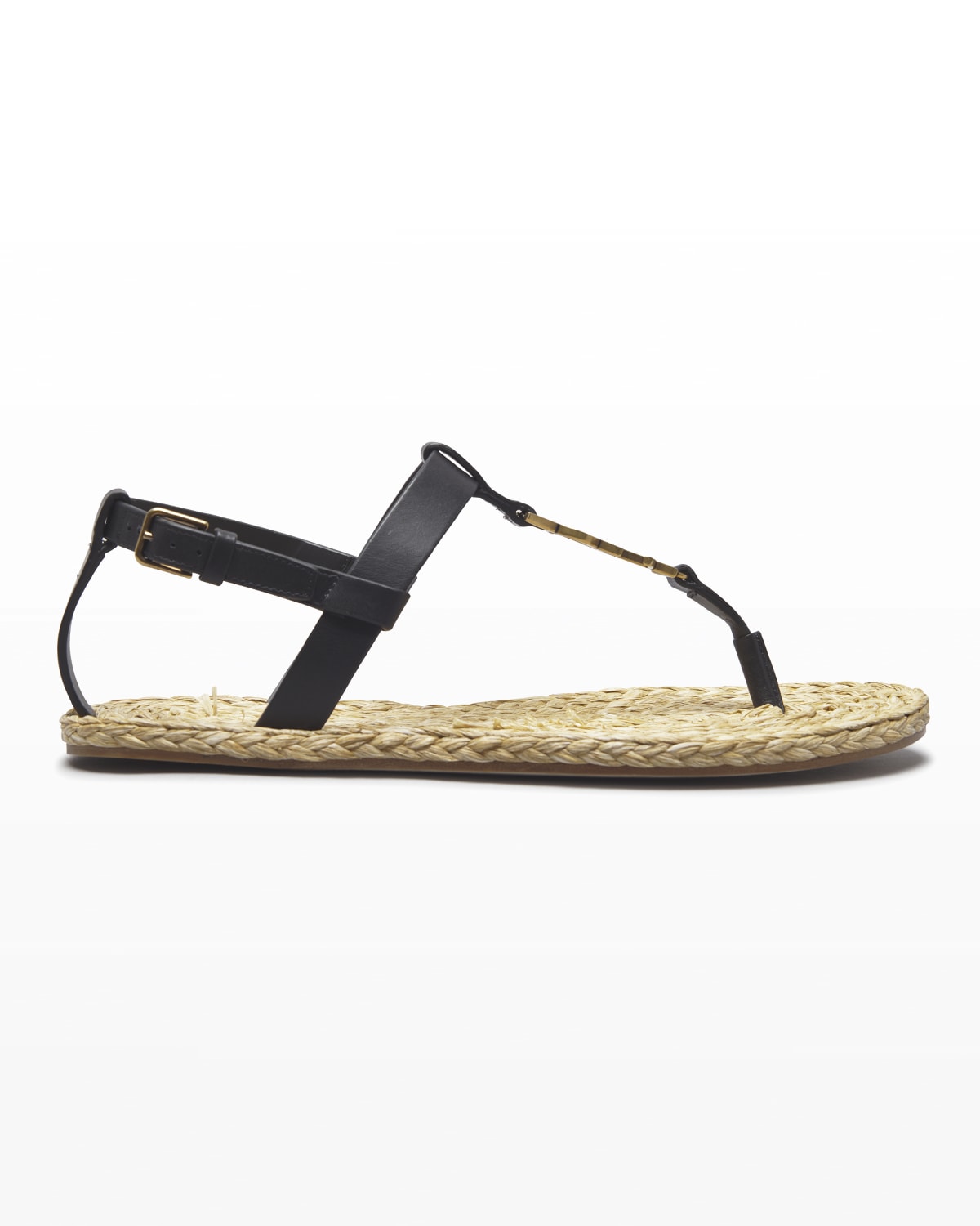 Saint Laurent Cassandra YSL Strass Medallion Flat Sandals Neiman Marcus