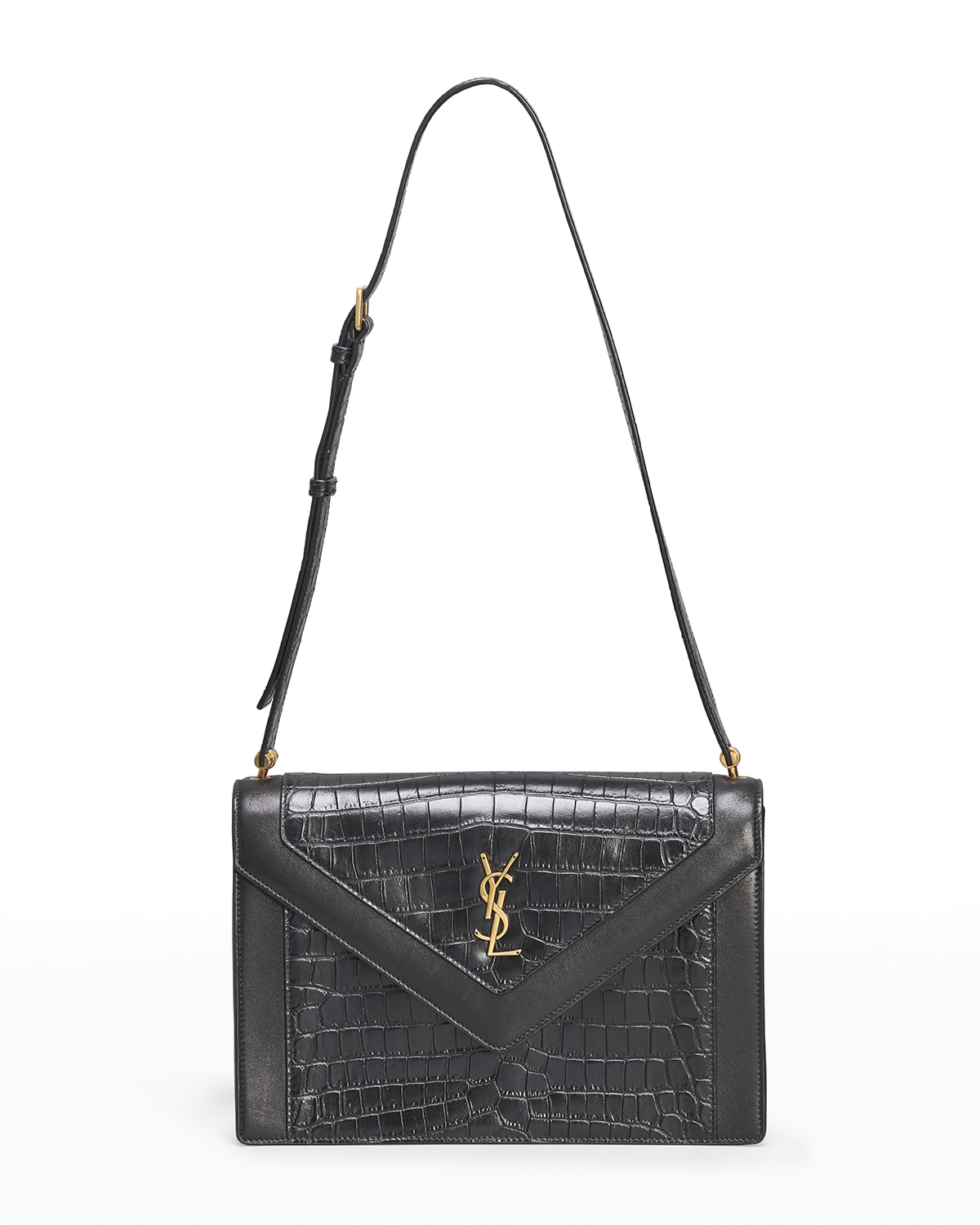 Saint Laurent YSL Envelope Flap CrocEmbossed Pouch Wristlet Neiman
