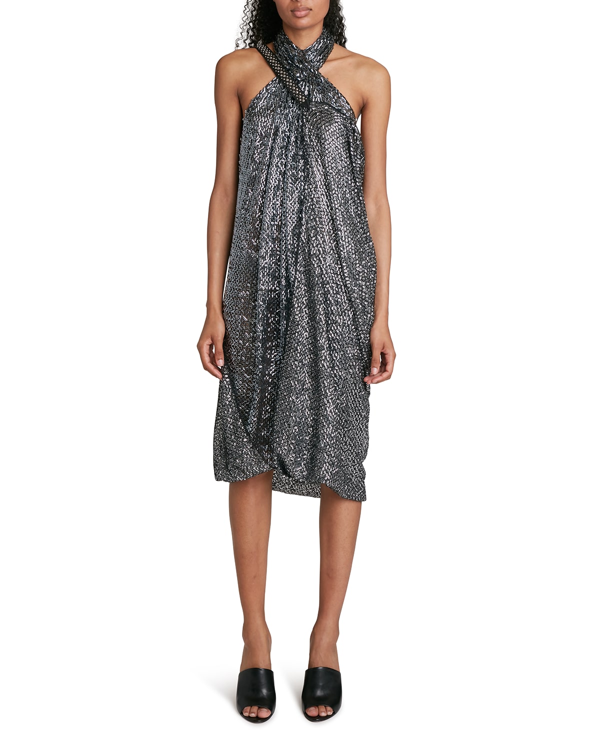 ALAIA Metallic Textured Knit Halter Maxi Dress Neiman Marcus