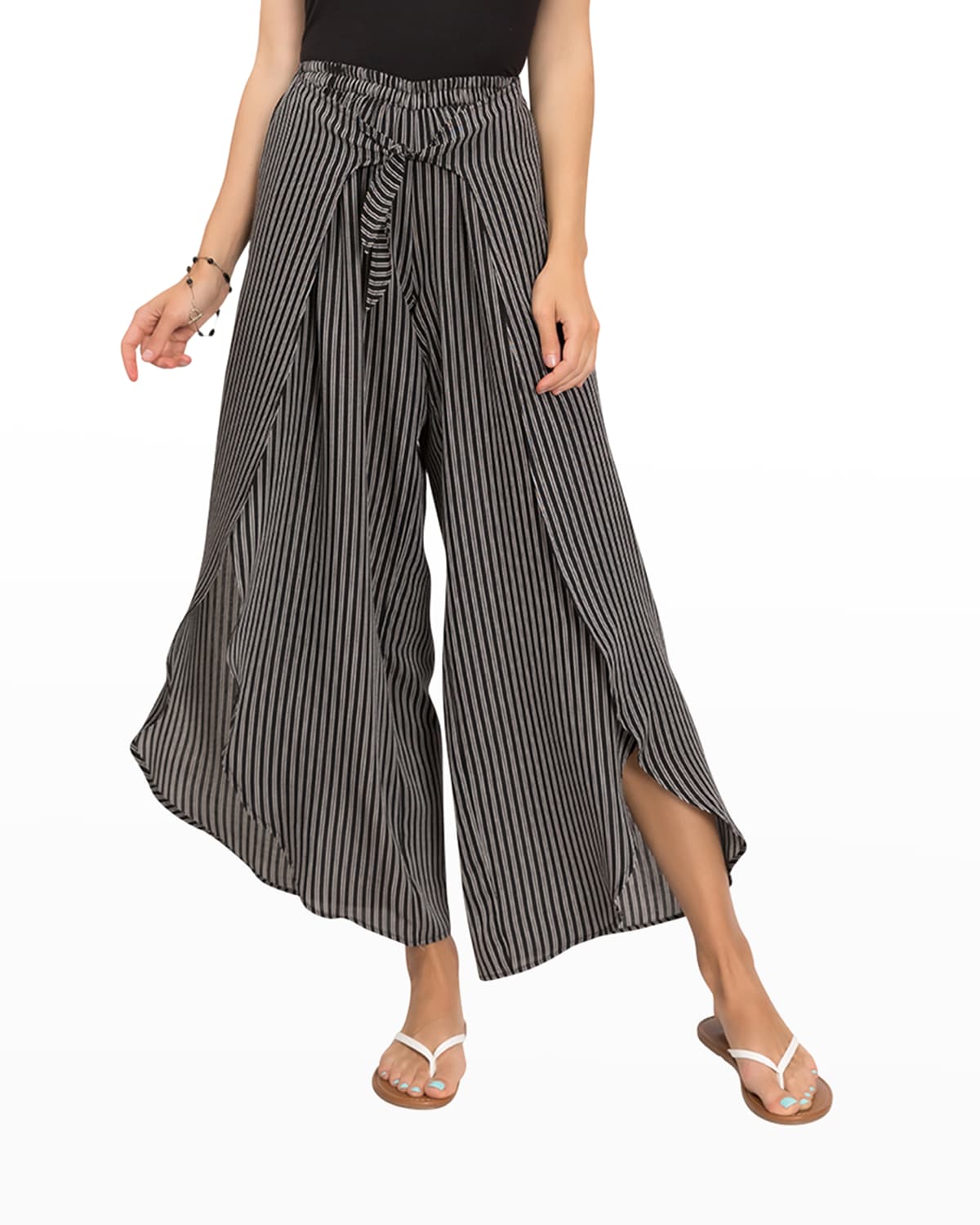 WOERA Slit-Cuff Striped Cotton Pants | Neiman Marcus