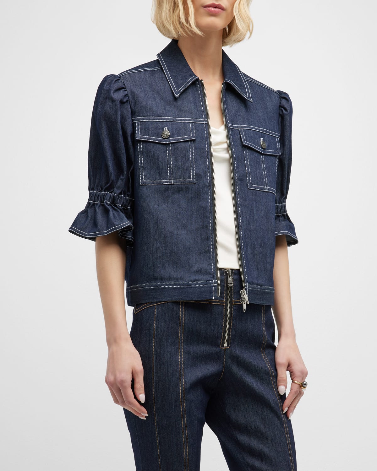 Cinq a Sept Holly Short PuffSleeve Vegan Leather Jacket Neiman Marcus