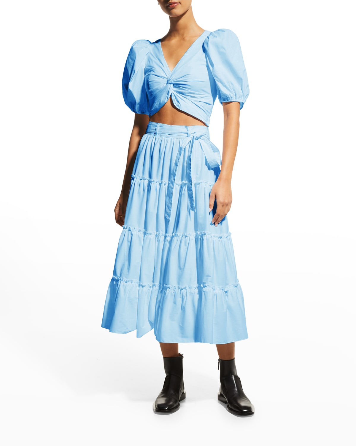 Cinq a Sept Tamar Smocked Tiered Midi Dress | Neiman Marcus