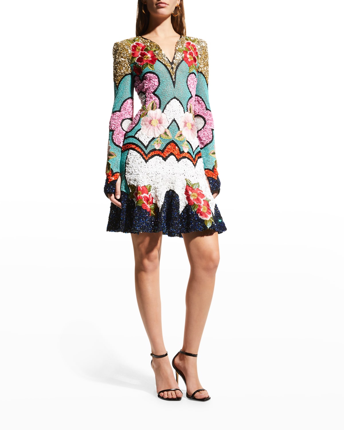 naeem khan floral embroidered dress