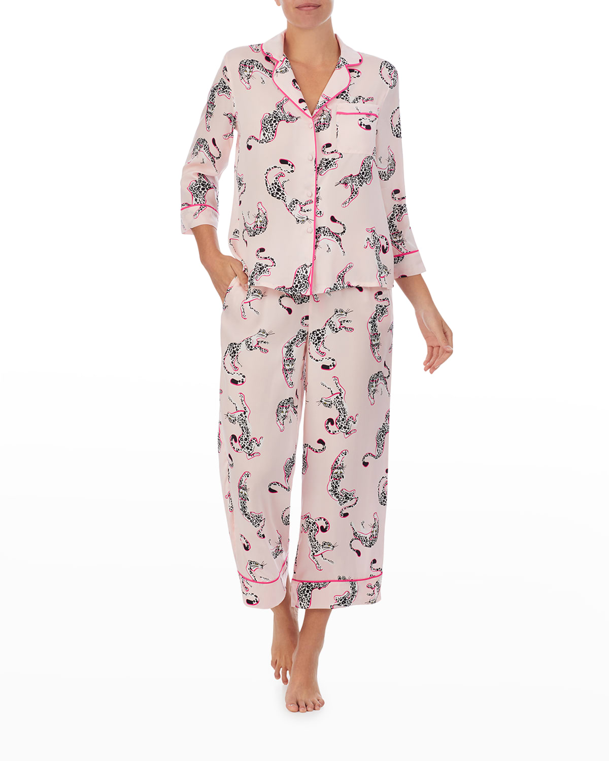 kate spade new york animal-print cropped pajama set | Neiman Marcus