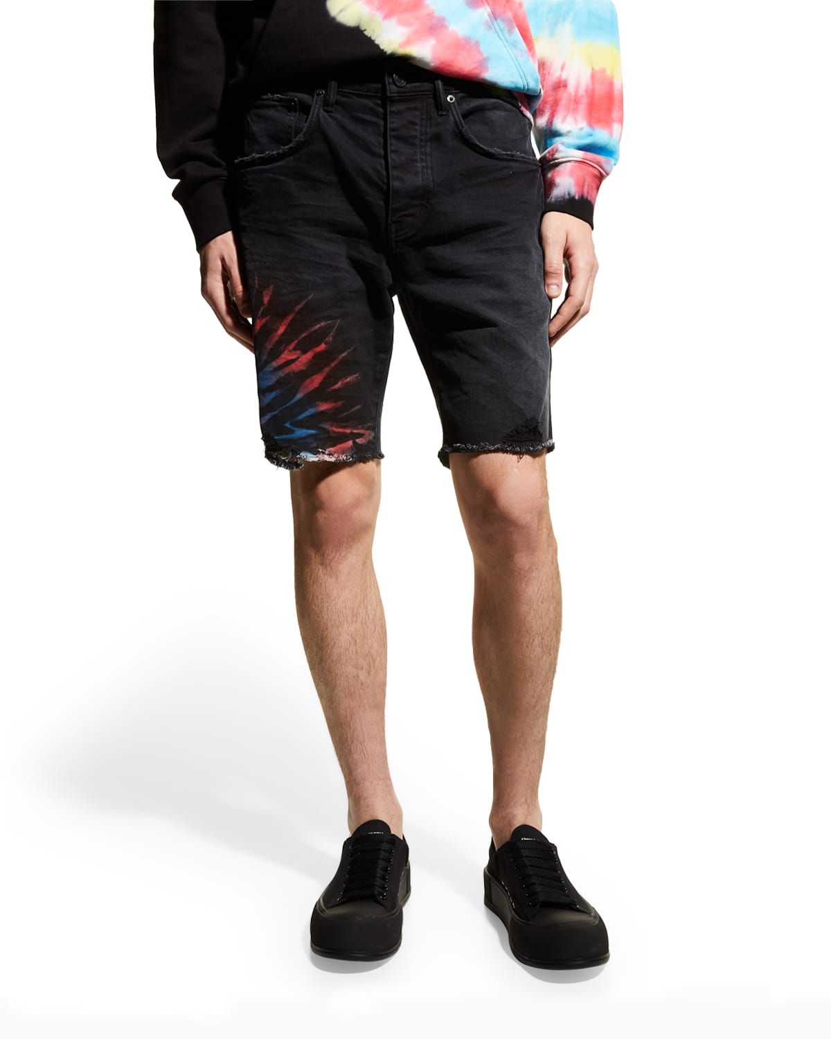 PURPLE Men's Placement TieDye Cutoff Denim Shorts Neiman Marcus