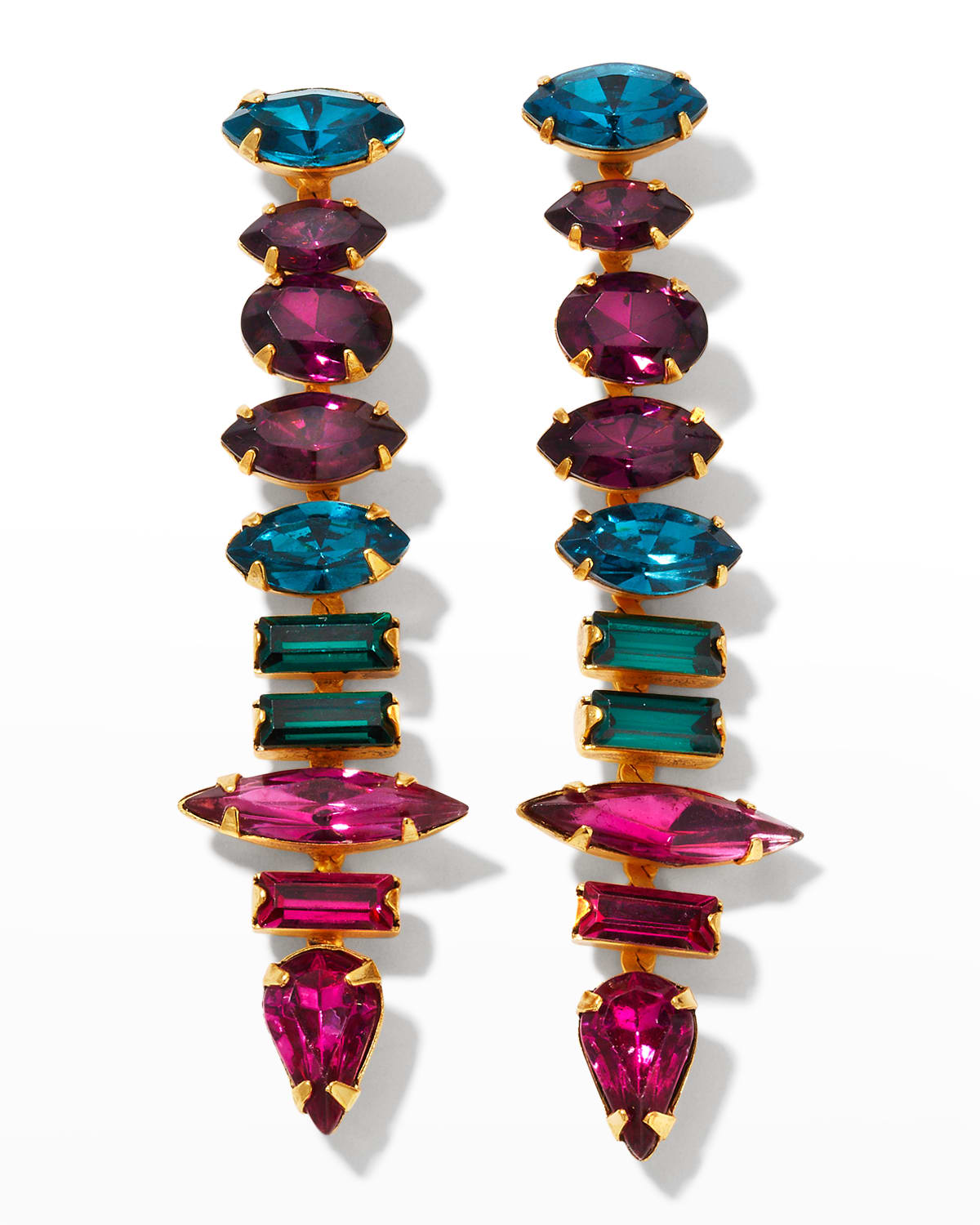 Elizabeth Cole Silver Tone Statement Earrings With Large Clear Rhinestones & Teardrop Pink Stone