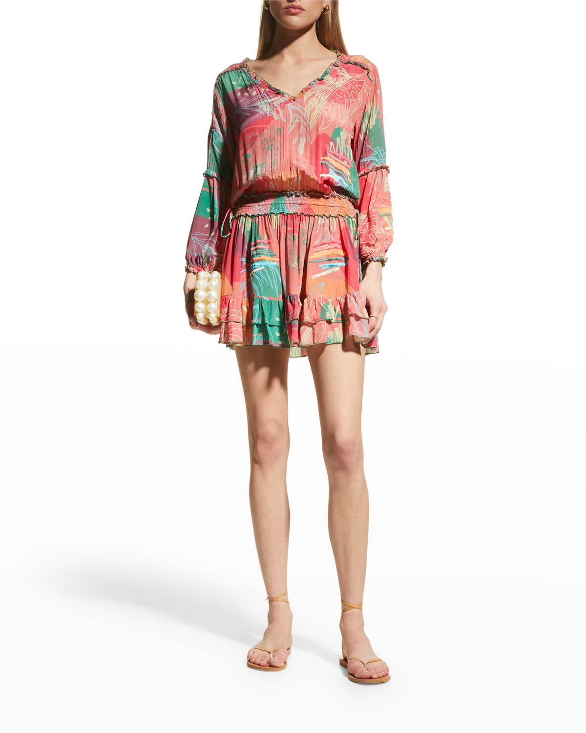 TAJ BY SABRINA Selena Floral V-Neck Mini Dress | Neiman Marcus