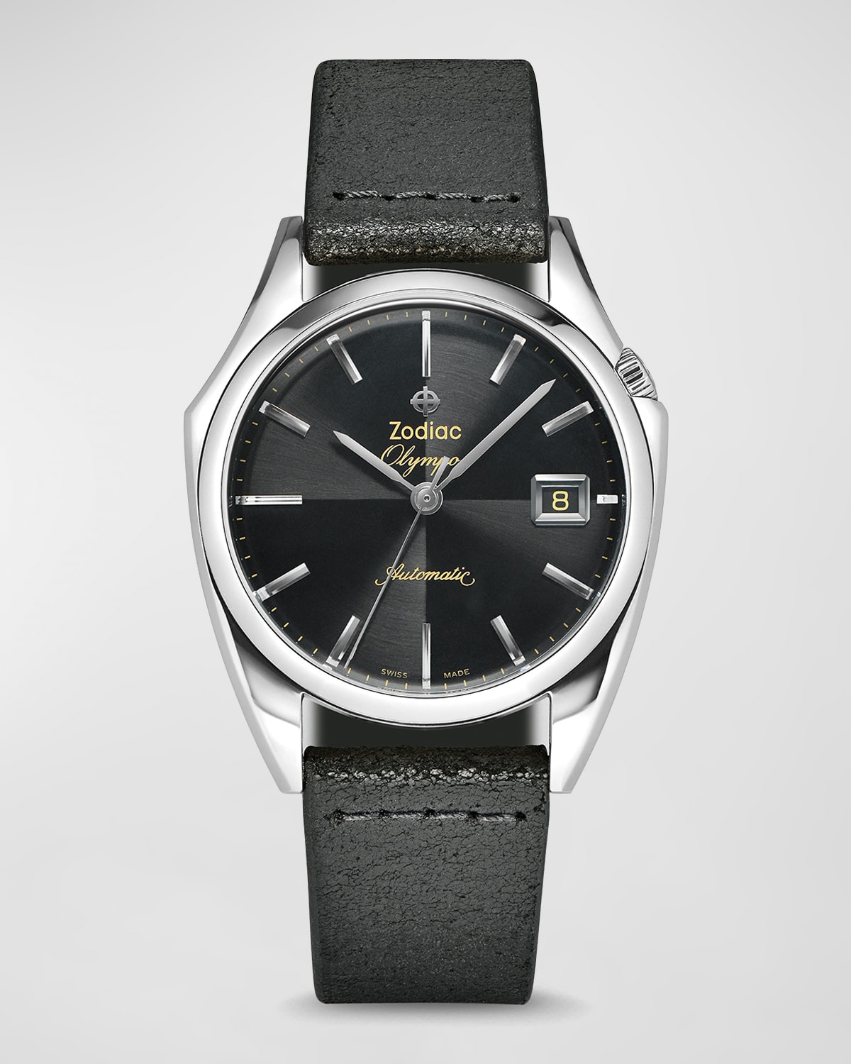 ZODIAC Men's Olympos Automatic ThreeHand Date Leather Watch, 37mm