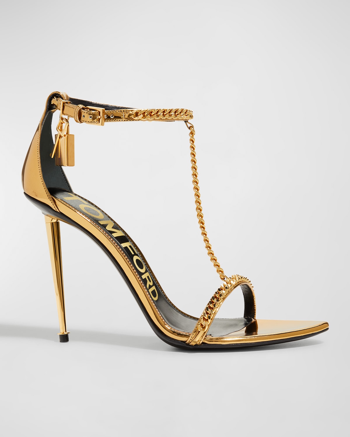 TOM FORD Padlock T-Strap Chain Leather Sandals | Neiman Marcus