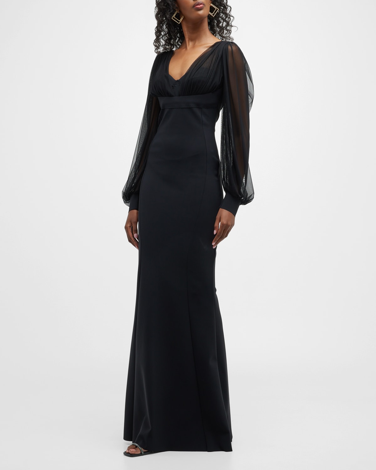 Chiara Boni La Petite Robe Kacey Illusion-Sleeve Cape Gown | Neiman Marcus