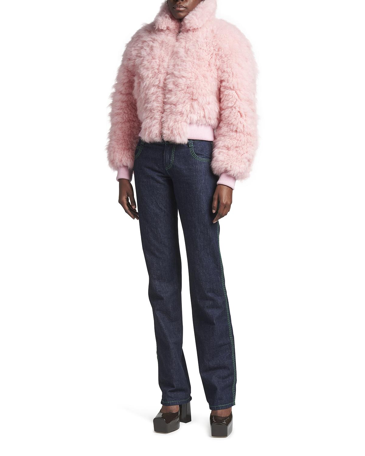 Fluffy Shearling Crop Bomber Coat, image 3 of 5